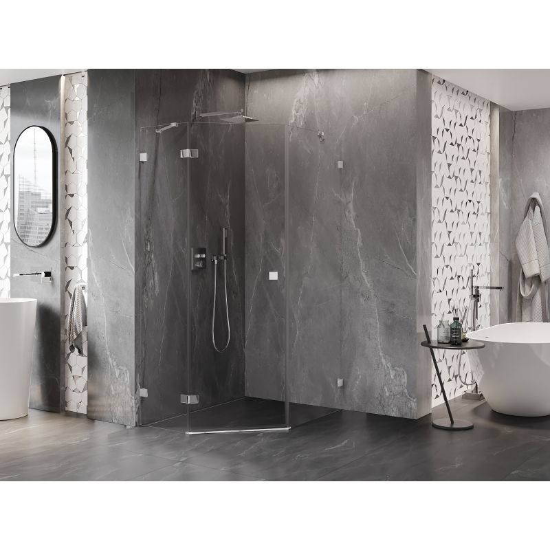 Mexen Lunar петостенна душ кабина с люлееща врата, лява 90 x 100 см, прозрачно стъкло, хром - 831-090L-100P-01-00-L