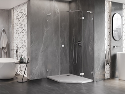 Mexen Lunar L петостенна душ кабина с десни врати 80 x 90 см, прозрачно, хром - 831L-080P-090L-01-00-P