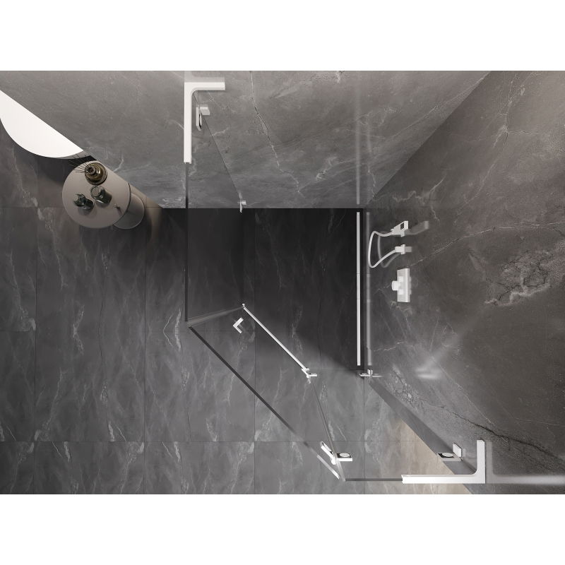 Mexen Lunar L петостенна душ кабина с навесна дясна врата 80 x 100 см, прозрачна, бяла - 831L-080P-100L-20-00-P