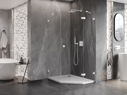 Mexen Lunar петоъгълна душкабина с десен отвор 90 x 100 см, прозрачна, бяла - 831-090P-100L-20-00-P