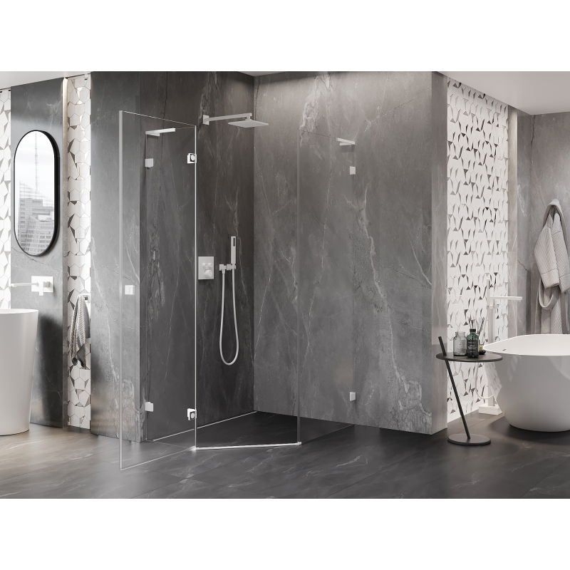 Mexen Lunar L, петоъгълна душ кабина с врата наляво 80 x 90 см, прозрачна, бяла - 831L-080L-090P-20-00-L