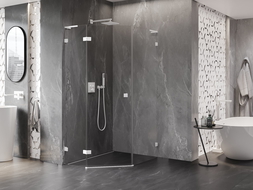 Mexen Lunar L петоъгълна душ кабина с отваряеми врати лява 80 x 100 см, прозрачна, бяла - 831L-080L-100P-20-00-L