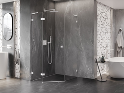 Mexen Lunar L петоъгълна душ кабина с люлееща се врата, лява, 90 x 100 см, прозрачна, бяла - 831L-090L-100P-20-00-L