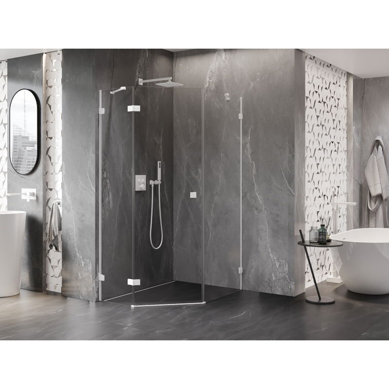 Mexen Lunar петстенна душ кабина с врата наляво 80 x 90 см, прозрачна, бяла - 831-080L-090P-20-00-L