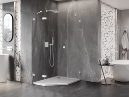 Mexen Lunar петостенна лява душ кабина 80 x 100 см, прозрачна, бяла - 831-080L-100P-20-00-L