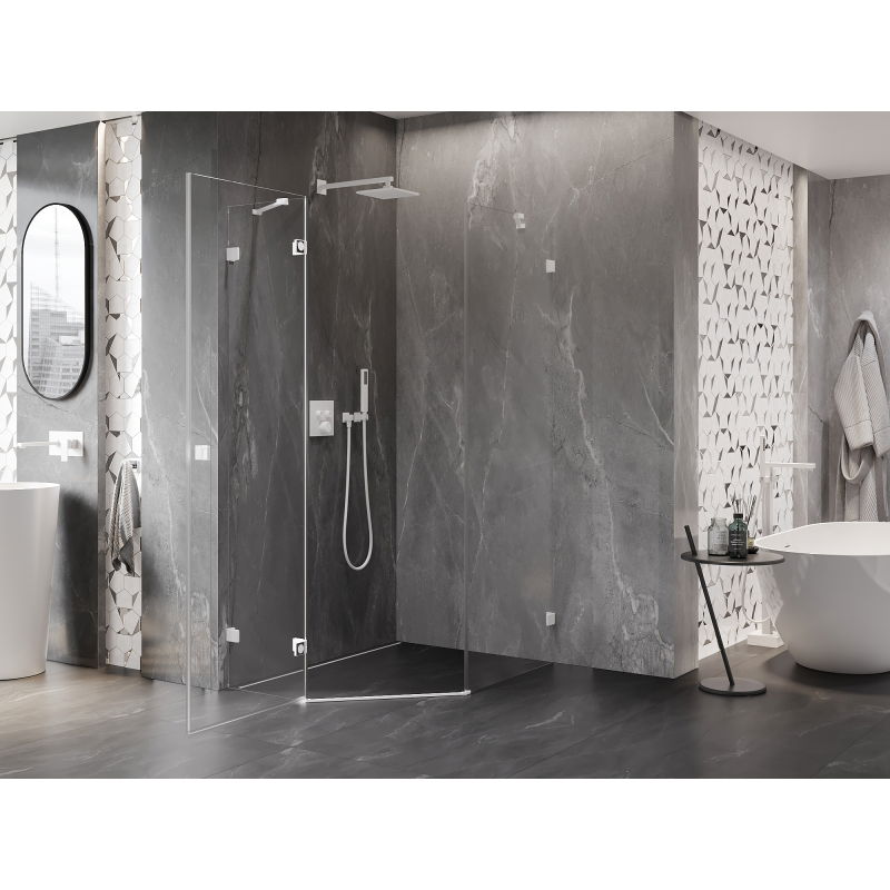 Mexen Lunar петостенна лява душ кабина 80 x 100 см, прозрачна, бяла - 831-080L-100P-20-00-L