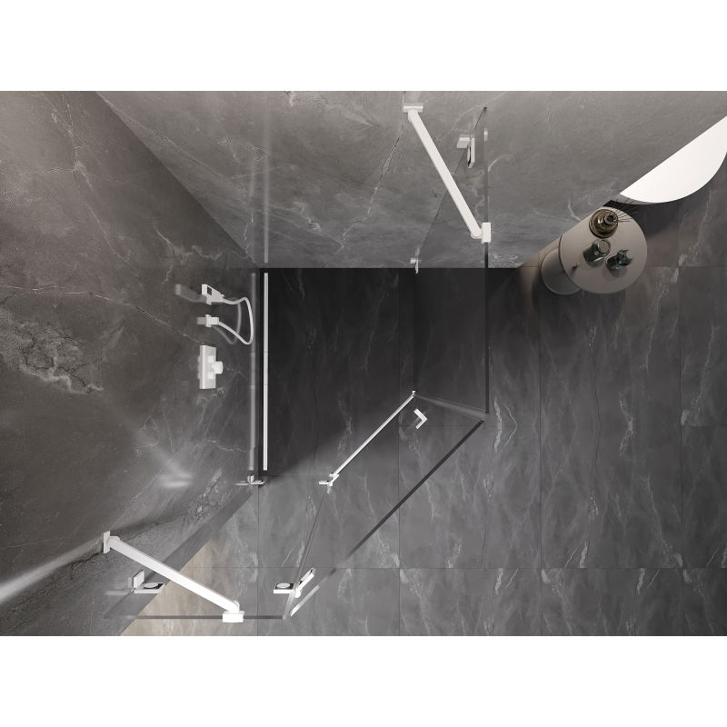 Mexen Lunar петоъгълна душ кабина с въртяща се лява врата 90 x 100 cm, прозрачна, бяла - 831-090L-100P-20-00-L