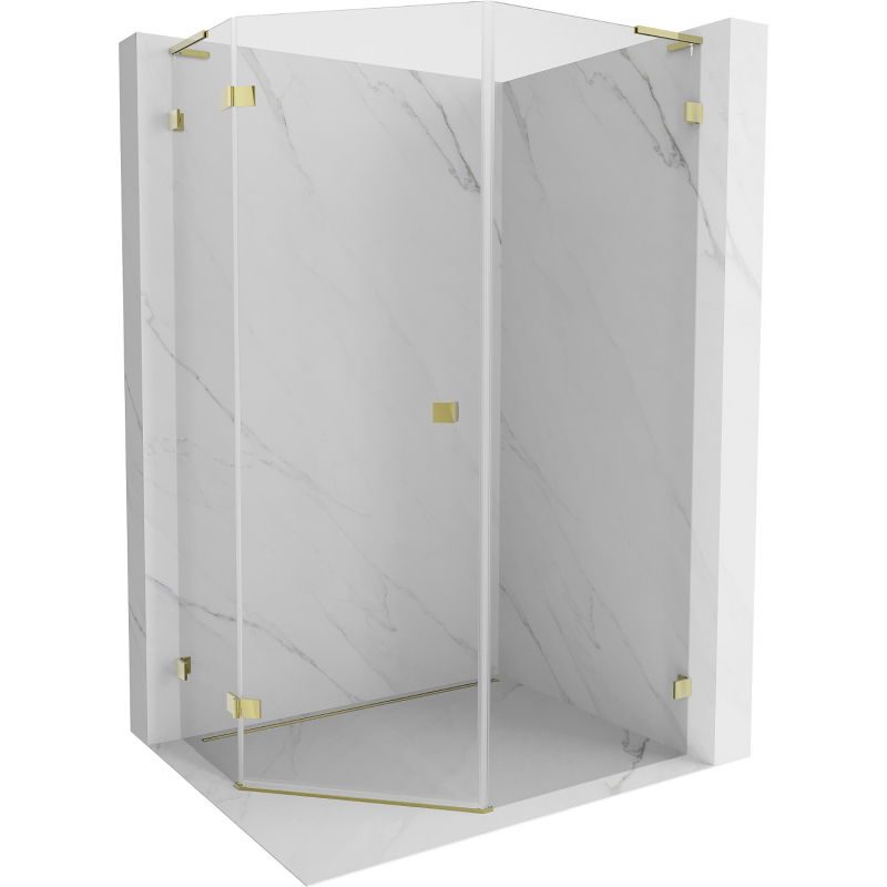Mexen Lunar L петоъгълна лява душ кабина 80 x 100 см, прозрачна, златна - 831L-080L-100P-50-00-L