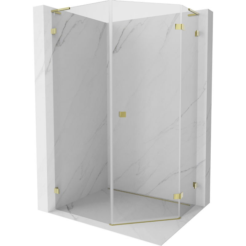 Mexen Lunar L петоъгълна душ кабина с панти дясна 80 x 90 см, прозрачна, златна - 831L-080P-090L-50-00-P