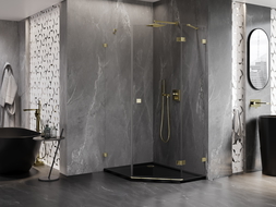 Mexen Lunar петстенно душ кабина с отваряеми врати дясна 80 x 100 см, прозрачно, златно - 831-080P-100L-50-00-P