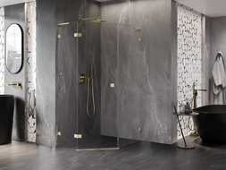 Mexen Lunar L петстенна душ кабина отваряема лява 80 x 90 см, прозрачна, златисто матирана - 831L-080L-090P-55-00-L