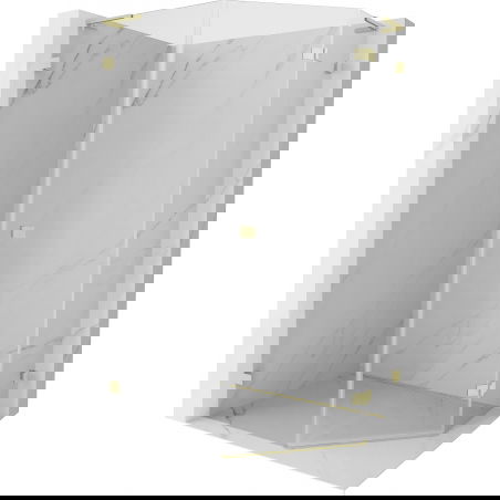 Mexen Lunar L петоъгълна душ кабина с дясно отваряне 80 x 90 см, прозрачна, златно четкано - 831L-080P-090L-55-00-P