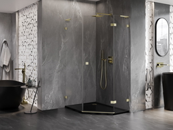 Mexen Lunar L петоъгълна душ кабина, 80 x 100 cm, прозрачна, със златна четка,