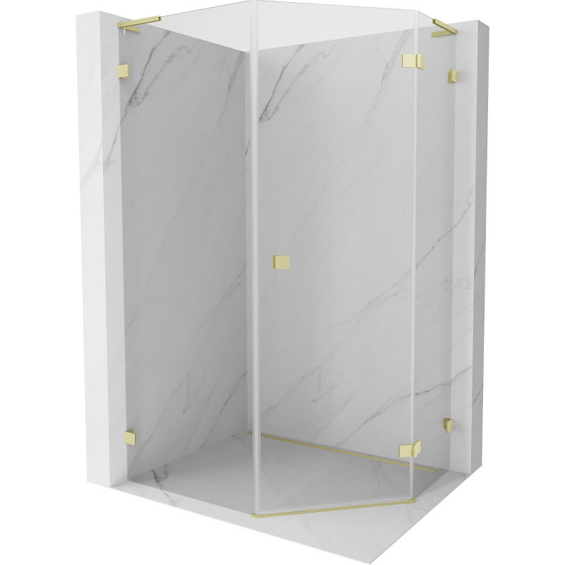 Mexen Lunar L петстенна душ кабина дясна 90 x 100 см, прозрачна, златна мат - 831L-090P-100L-55-00-P