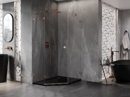 Mexen Lunar петстенна душ кабина с панти, лява 80 x 100 cm, прозрачна, розово злато - 831-080L-100P-60-00-L