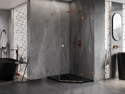 Mexen Lunar петоъгълна душ кабина с отваряща се врата дясна 80 x 90 см, прозрачна, розово злато - 831-080P-090L-60-00-P