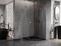 Mexen Lunar петоъгълна душ кабина, отваряща се надясно, 90 x 100 см, прозрачна, розово злато - 831-090P-100L-60-00-P