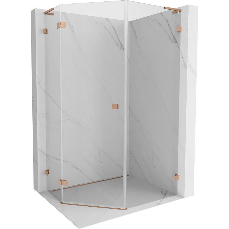 Mexen Lunar L петстенна душ кабина лява 80 x 90 см, прозрачна, четкан мед - 831L-080L-090P-65-00-L