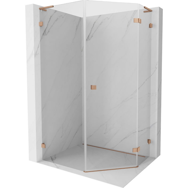 Душ кабина Mexen Lunar L с петстенка врата дясна 80 x 90 см, прозрачна, четкана мед - 831L-080P-090L-65-00-P