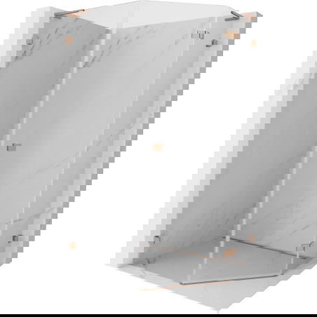 Mexen Lunar L пет-ъглова душ кабина с отваряеми врати, дясна, 90 х 100 см, прозрачна, четкана мед - 831L-090P-100L-65-00-P