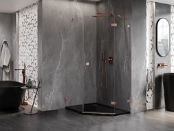 Mexen Lunar петстенна душ кабина с врати тип люлка на дясно 80 x 90 см, прозрачна, четкана мед - 831-080P-090L-65-00-P