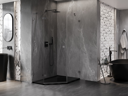 Mexen Lunar пет-ъглова душ кабина с врата на панти, лява 80 x 90 см, прозрачна,