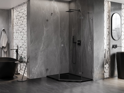 Mexen Lunar петоъгълна душ кабина с шарнирна врата, дясна 80 x 100 см, прозрачна, четка Gun Gray - 831-080P-100L-66-00-P