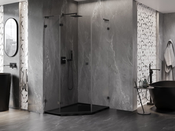 Mexen Lunar L петстенна душ кабина с отваряща се врата в ляво 80 x 100 см, прозрачна, черна - 831L-080L-100P-70-00-L