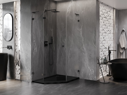 Mexen Lunar L петостенна душ кабина с панти, лява, 90 x 100 см, прозрачна, черна - 831L-090L-100P-70-00-L