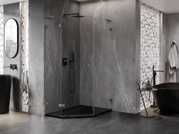 Mexen Lunar L петостенна душ кабина с лява шарнирна врата 80 x 90 cm, прозрачно стъкло, gun metal - 831L-080L-090P-95-00-L