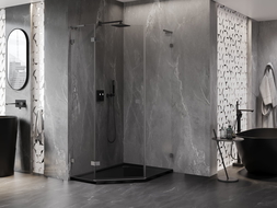 Mexen Lunar L петстенна душ кабина с врати, лява 80 x 100 cm, прозрачна, метализиран пистолет - 831L-080L-100P-95-00-L