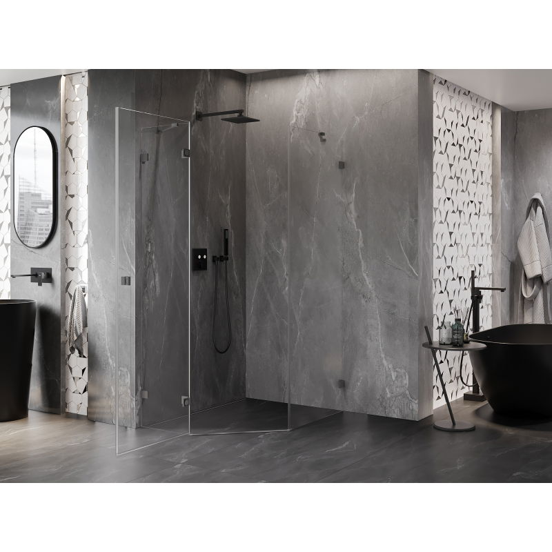 Mexen Lunar петстенно душ кабина лява 80 x 90 см, прозрачна, gun metal - 831-080L-090P-95-00-L