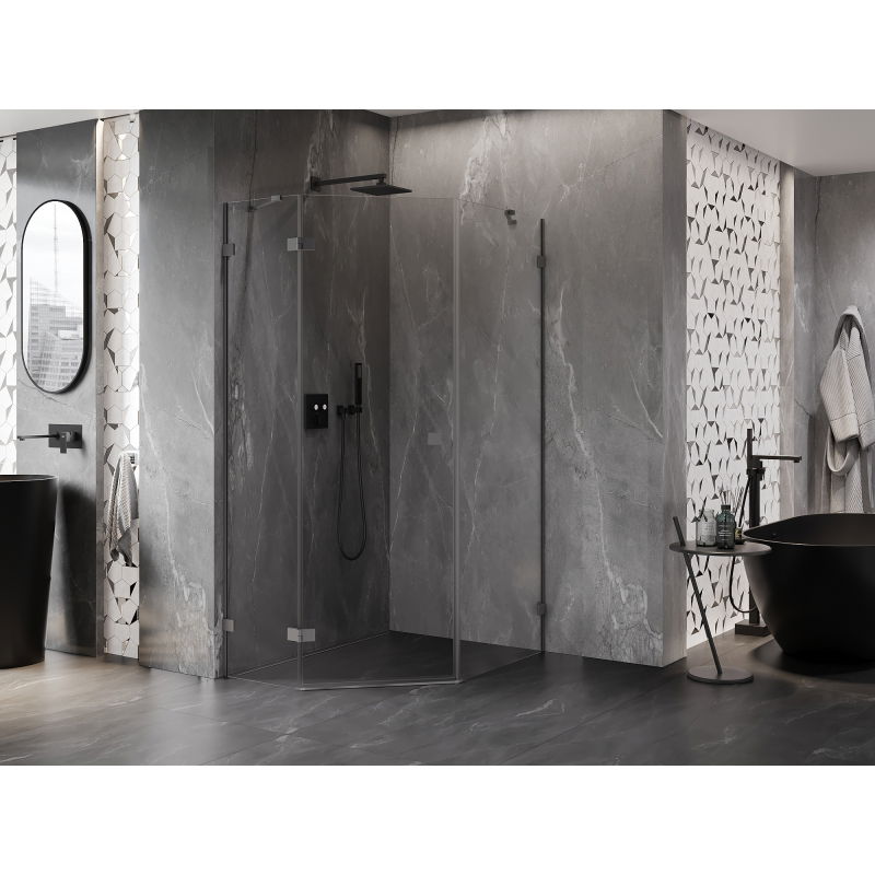 Mexen Lunar петстенно душ кабина лява 80 x 90 см, прозрачна, gun metal - 831-080L-090P-95-00-L