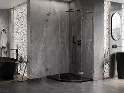 Mexen Lunar L петоъгълна душ кабина с отваряща се врата дясна 90 x 100 см, прозрачна, gun metal - 831L-090P-100L-95-00-P