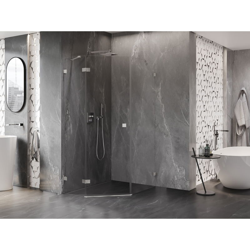 Mexen Lunar петстенна, отваряема лява душ кабина 80 x 90 см, прозрачно, четкана никел - 831-080L-090P-97-00-L