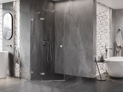 Mexen Lunar петстенна, отваряема лява душ кабина 80 x 90 см, прозрачно, четкана никел - 831-080L-090P-97-00-L