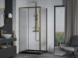 Mexen Apia душ кабина плъзгаща се 120 x 80 см, прозрачен, златен + поддушник Flat, черен - 840-120-080-50-00-4070G