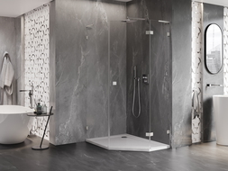 Mexen Lunar L петстенна душ кабина с отваряща се дясна врата 80x100 см, прозрачен, четкан никел - 831L-080P-100L-97-00-P