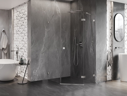 Mexen Lunar петостенна душ кабина с врата от дясната страна 80 x 100 см, прозрачна, матов никел - 831-080P-100L-97-00-P