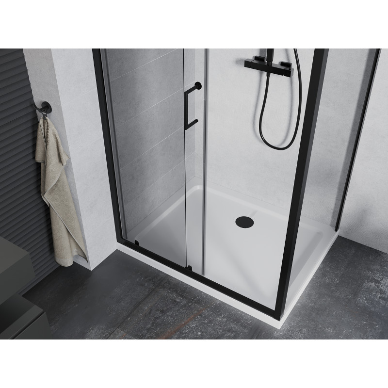 Mexen Apia плъзгаща се душ кабина 100 x 80 см, прозрачна, черна + плосък