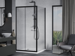Mexen Apia душова кабина сгъваема 100 x 100 см, прозрачна, черна + под Shower Flat, бяла- 840-100-100-70-00-4010B