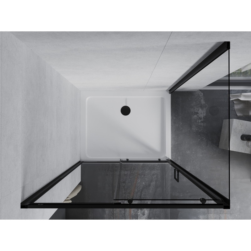 Mexen Apia плъзгаща се душ кабина 110 x 80 см, прозрачна, черна + корито Flat, бяло