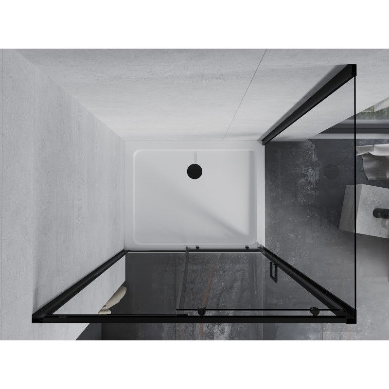Mexen Apia плъзгаща се душ кабина 110 x 90 cm, прозрачна, черна + корито Flat, бяло- 840-110-090-70-00-4010B