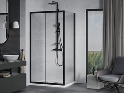 Mexen Apia душ кабина плъзгаща 140 x 100 см, прозрачна, черна + поднос Flat, бяла- 840-140-100-70-00-4010B