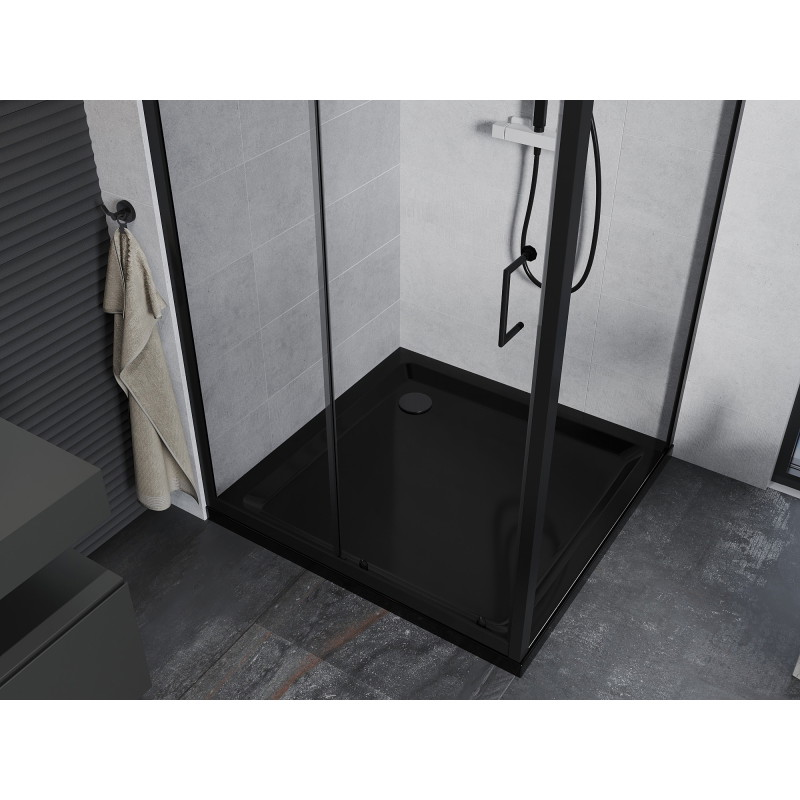 Mexen Apia плъзгаща се душ кабина 90 x 90 см, прозрачна, черна + плоска тава,