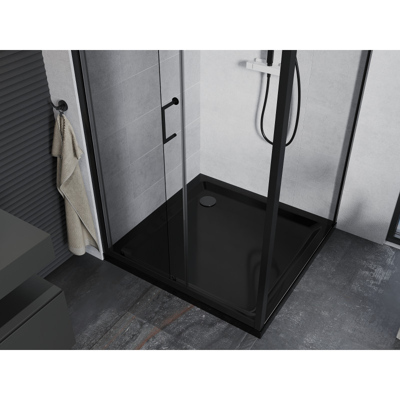 Mexen Apia плъзгаща се душ кабина 90 x 90 см, прозрачна, черна + корито Flat,
