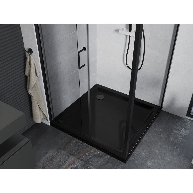 Mexen Apia плъзгаща се душ кабина 100 x 100 см, прозрачна, черна + Flat корито, черно - 840-100-100-70-00-4070B