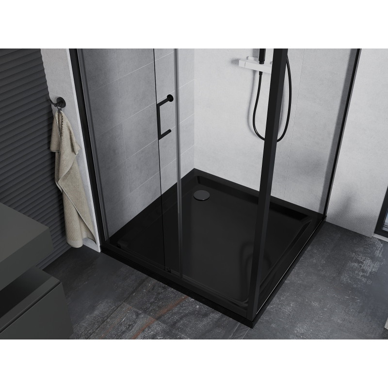 Mexen Apia плъзгаща се душ кабина 100 x 100 см, прозрачна, черна + корито Flat,