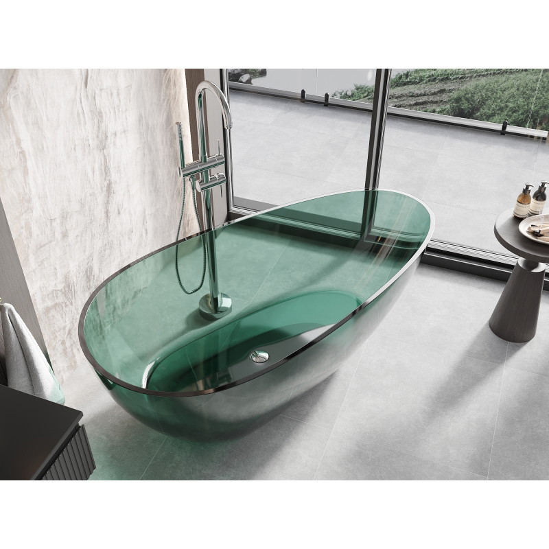 Mexen Glass Свободностояща прозрачна вана 170 x 85 см, тюркоаз, хромиран
