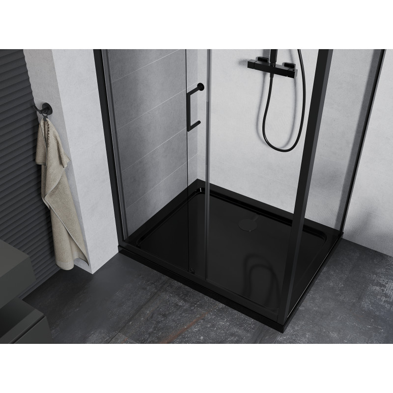Mexen Apia плъзгаща душ кабина 140 x 80 см, прозрачна, черна + корито Flat, черно